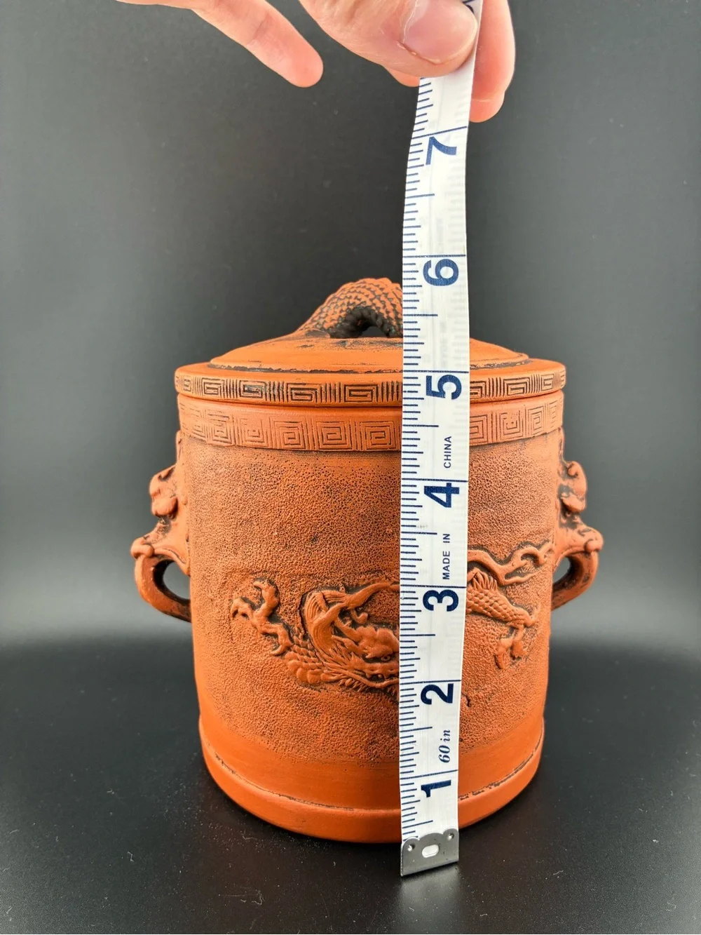 Vintage Terracotta Red Dragon Lidded Vase